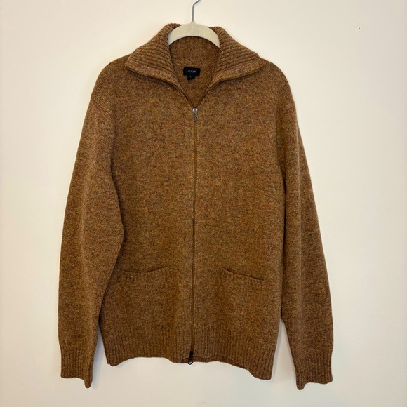 J. Crew Wool Full Zip Cardigan Sweater Knit Camel Tan Men’s L Large - Picture 1 of 15